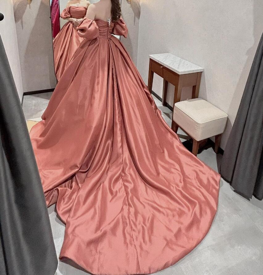 人気上昇！カラードレス オフショル テラコッタ色 可愛い 前撮り A  