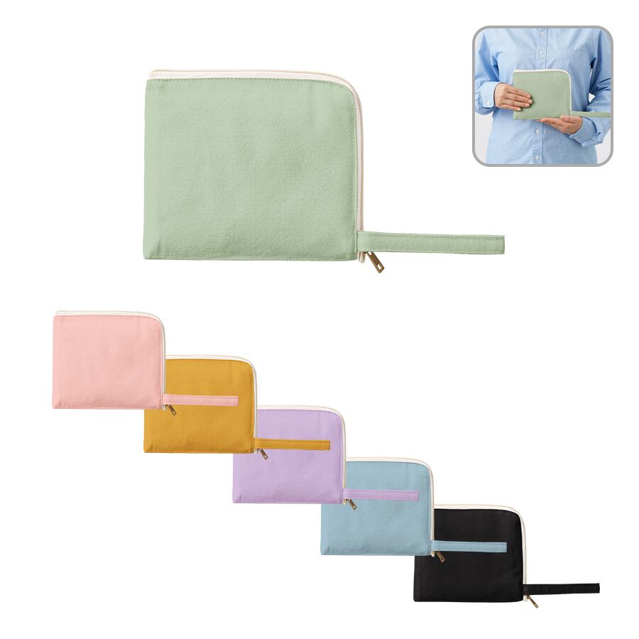 キャンバスL字ファスナーフラットポーチ（S） MG | 名入れノベルティ