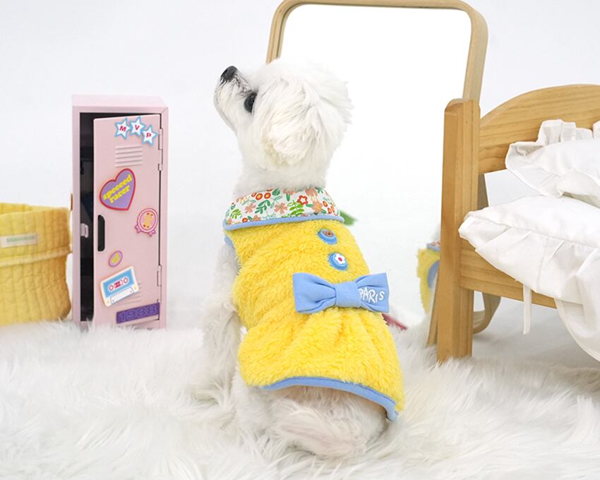 big ribbon fleece onepiece S ~ XL 2color / 犬服 新作 ドレス 暖かい フリース ドッグウェア ワンピース 袖なし 犬の服 ワンコ服 可愛い 猫