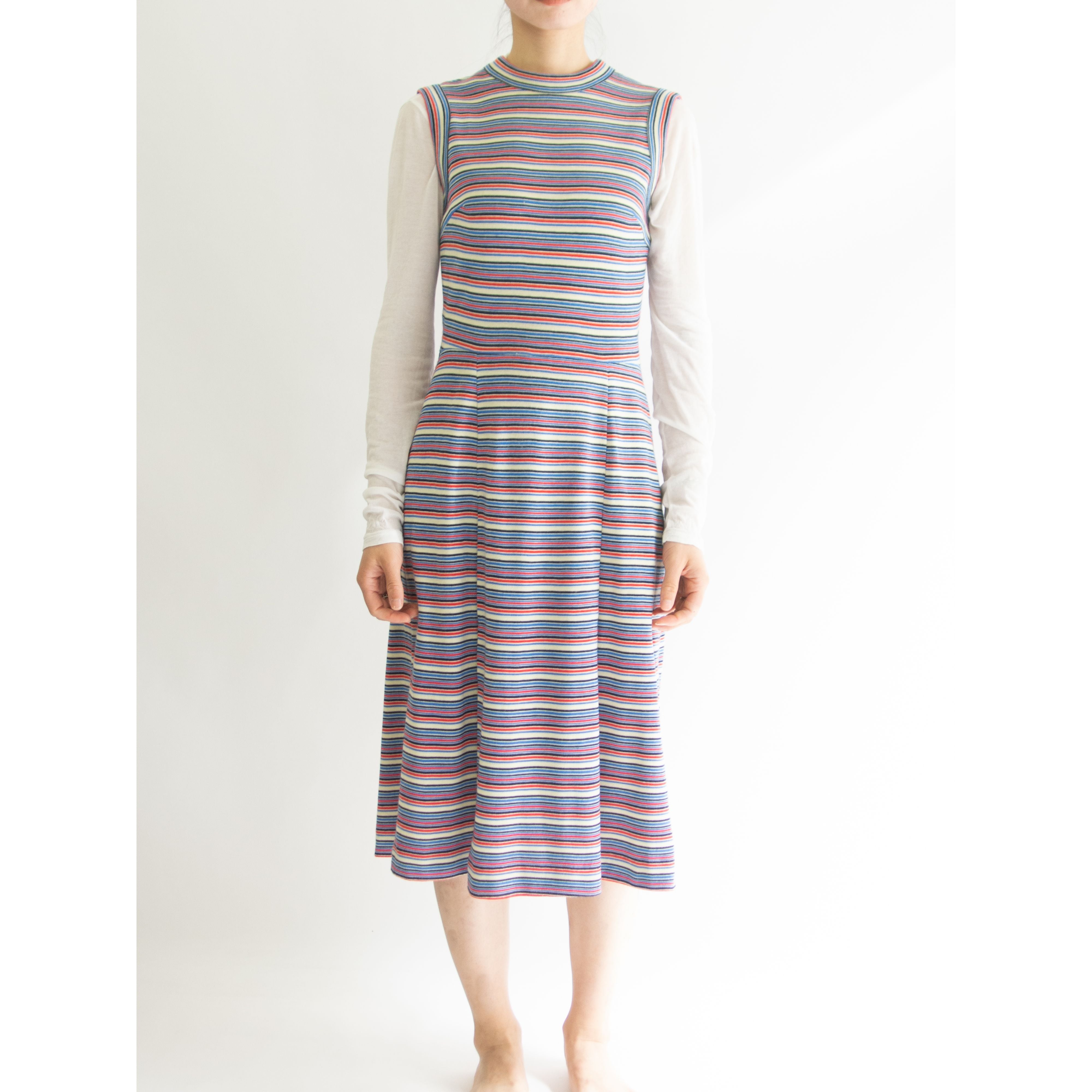 【celine lambert】Made in France 70-80's 100% Acrylic Dress（フランス製 アクリルボーダードレス ワンピース）