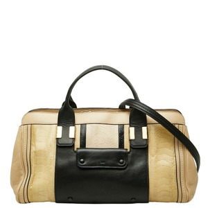 クロエ アリス ハンドバッグ ショルダーバッグ 2WAY パイソン型押し ベージュ ブラック レザー レディース Chloe 【中古】