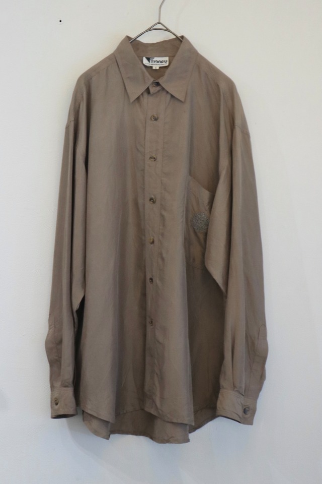 mocha emblem embroidery silk shirt