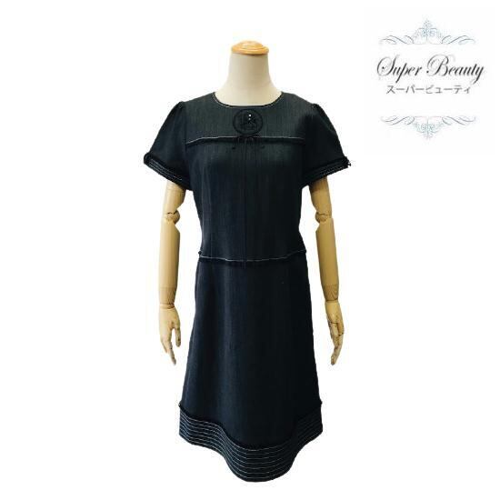 22年春夏入荷 スーパービューティー Super Beauty ストレッチデニム素材ワンピース ブラック L Ll 42 44 大人かわいい服 Gold Smith