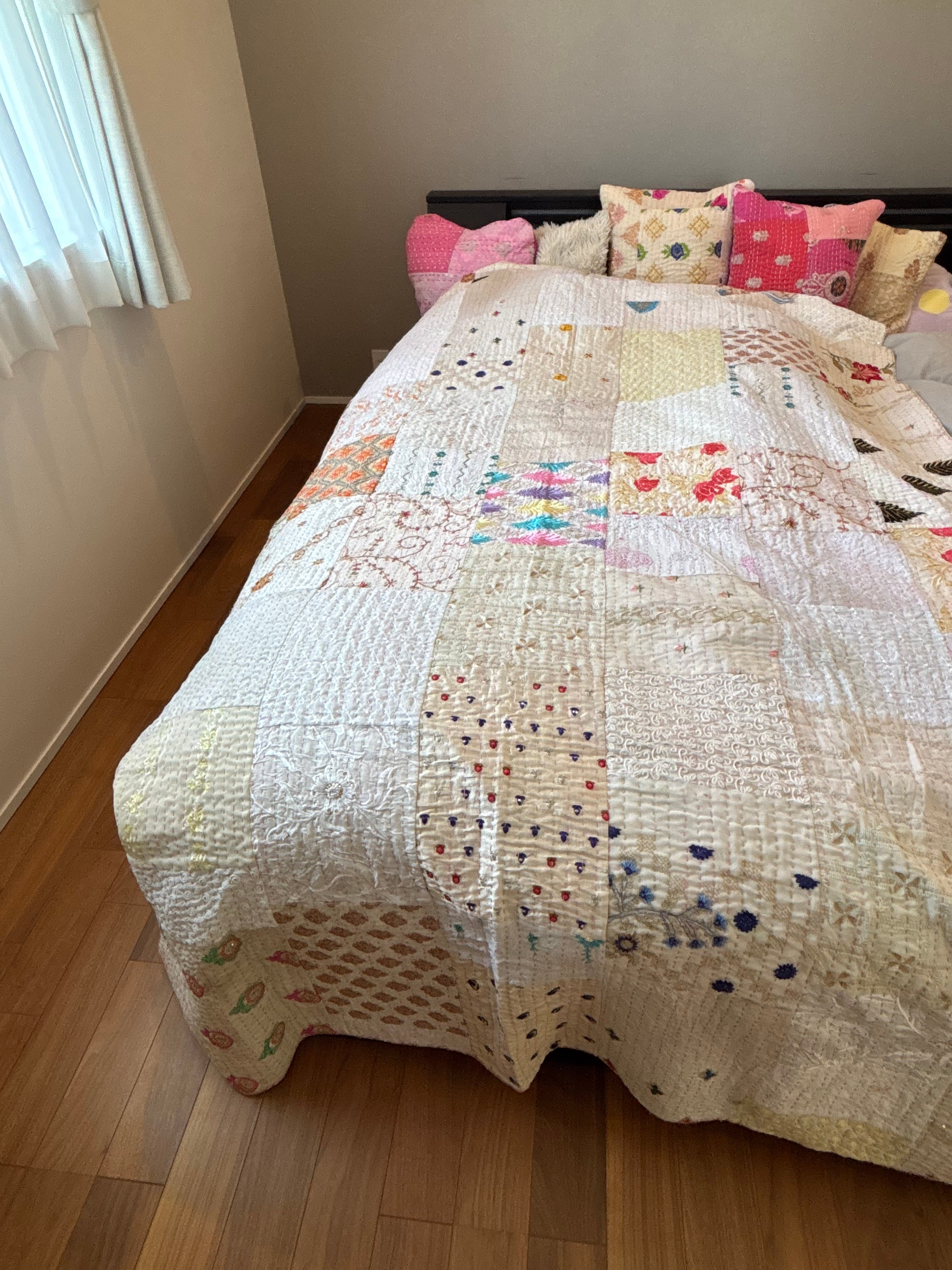 カンバディアキルト♡pastelpink single M】ベビーピンクB カンバディアキルト(シングルサイズ) インド刺繍