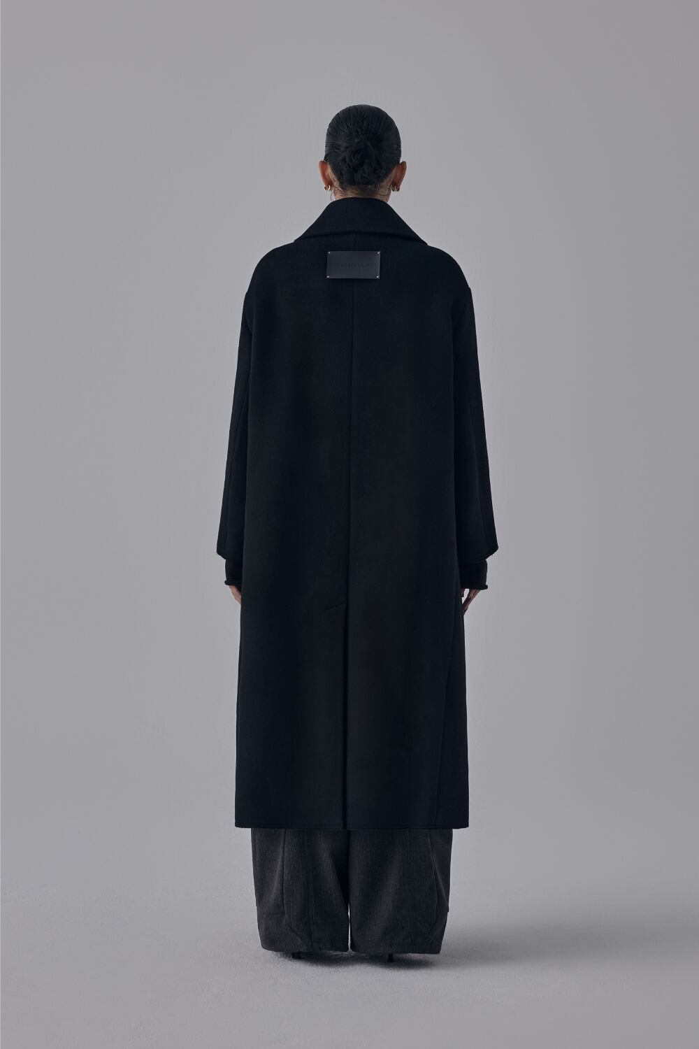 TREEMINGBIRD] High Neck Double Button Wool Long Coat [ Black