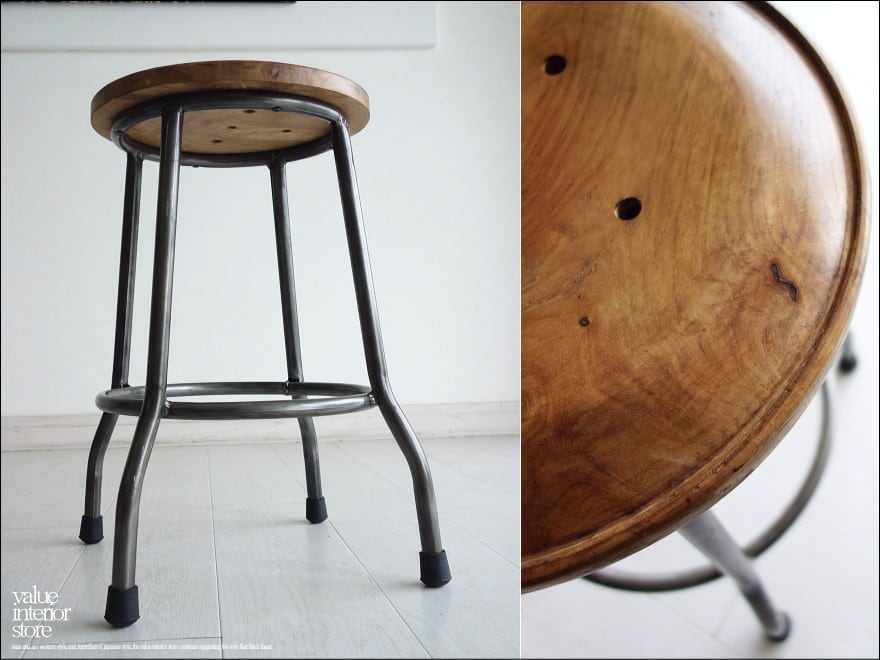 チーク鉄脚スツールR イス 椅子 チェア 手作り カフェスツール 銘木 ナチュラル 工業系 アイアン 天然木 インダストリアル 総無垢材