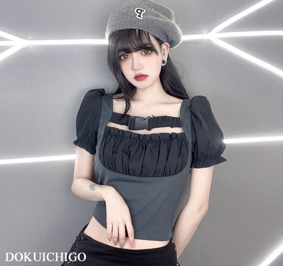 トップス レディース ベルト 半袖 韓国 個性的 夏【tb-832】 | 毒