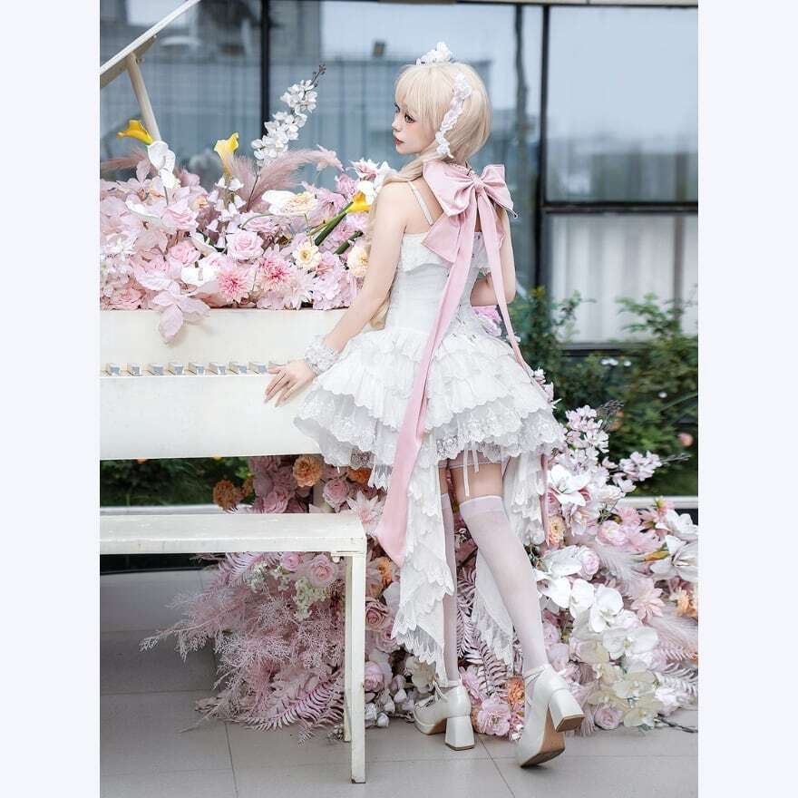 ロリータファッション 白薔薇リボンレースフリルOPセット | ロリィタ