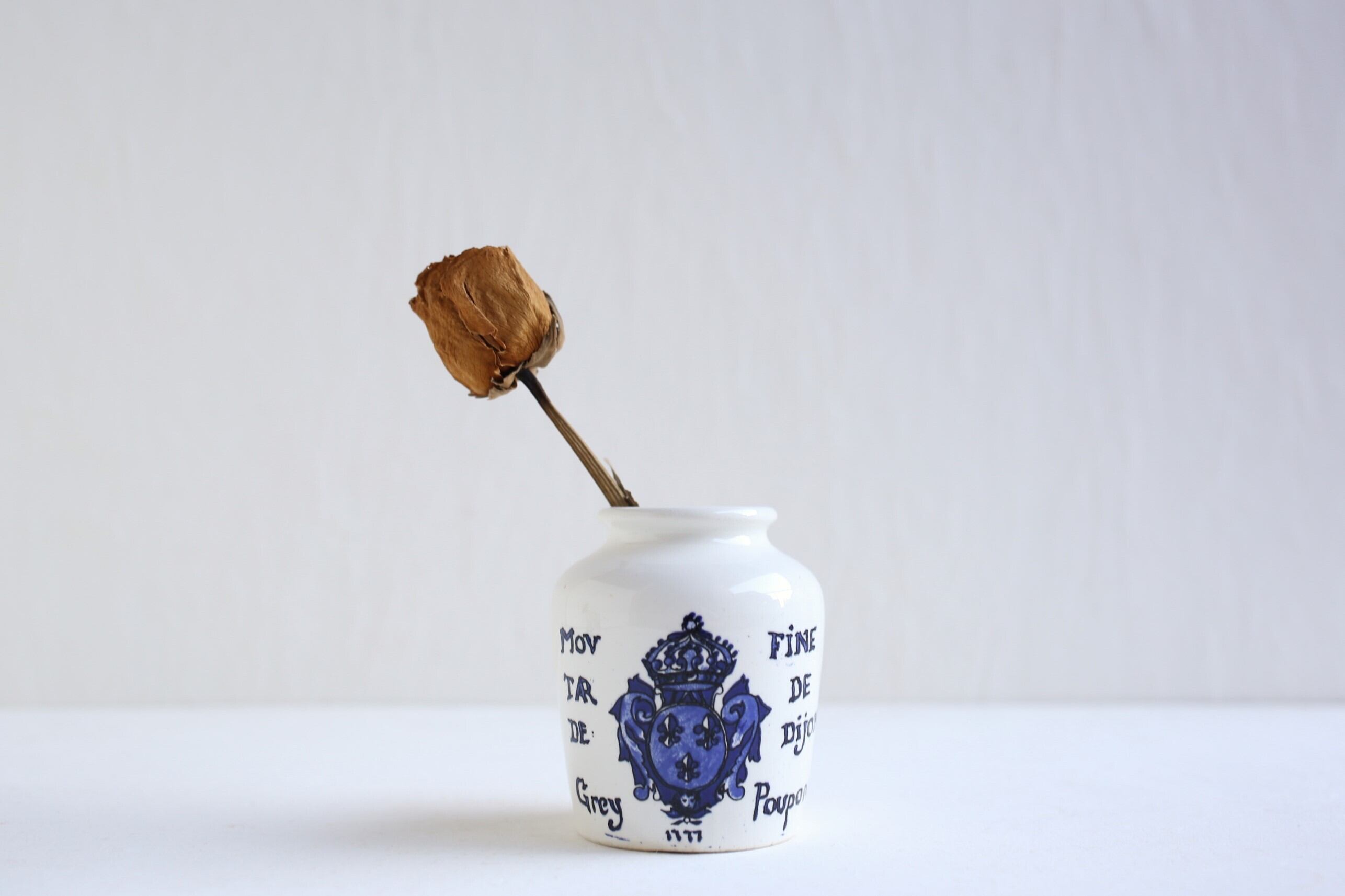 フランス アンティーク ヴィンテージ DIGOIN SARREGUEMINES マスタードポット『GREY POUPON』 N-05286