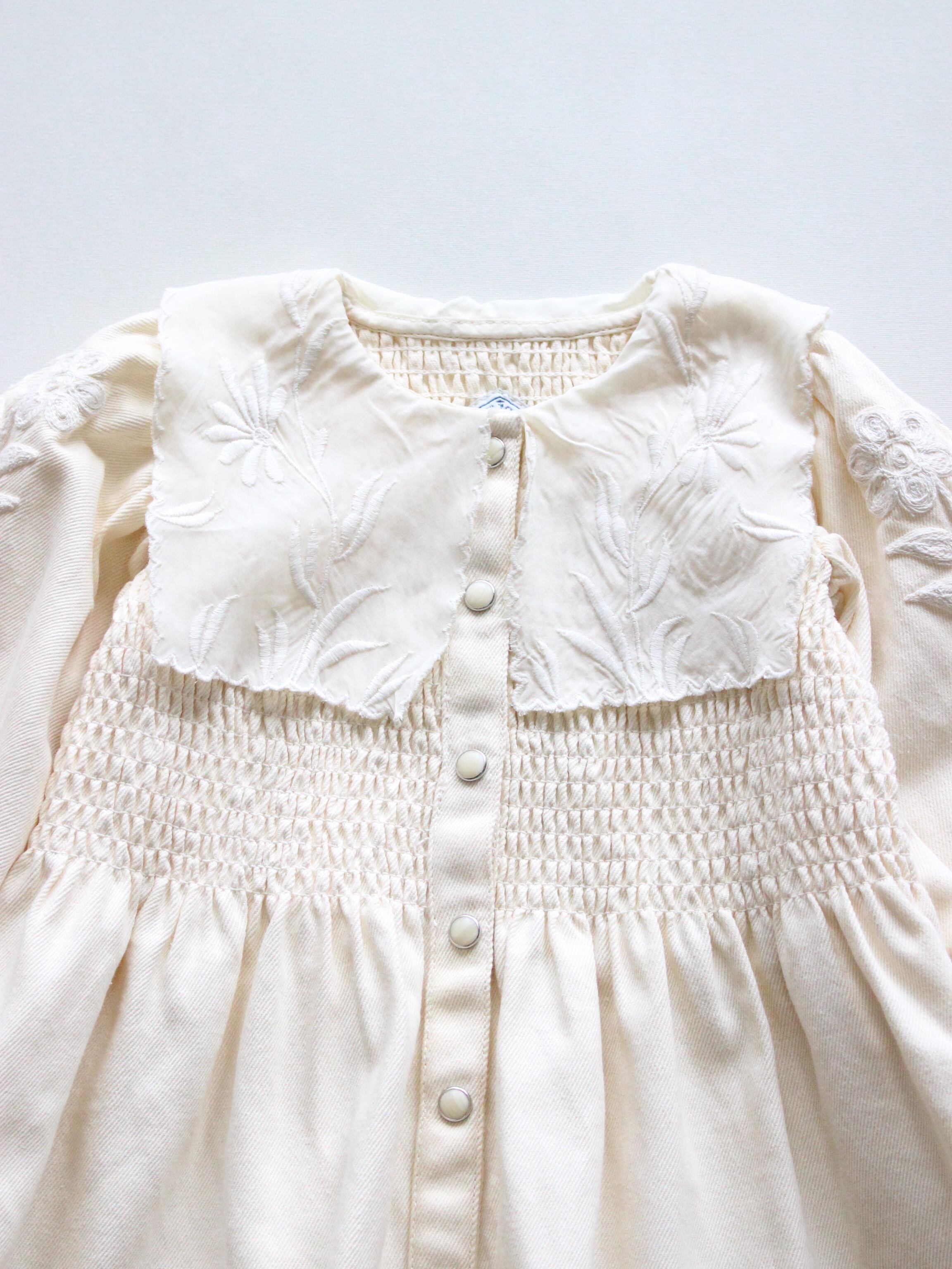 BONJOUR DIARY EMBROIDERED TUNIQUE Ivory garment dyed denim 8-10y  