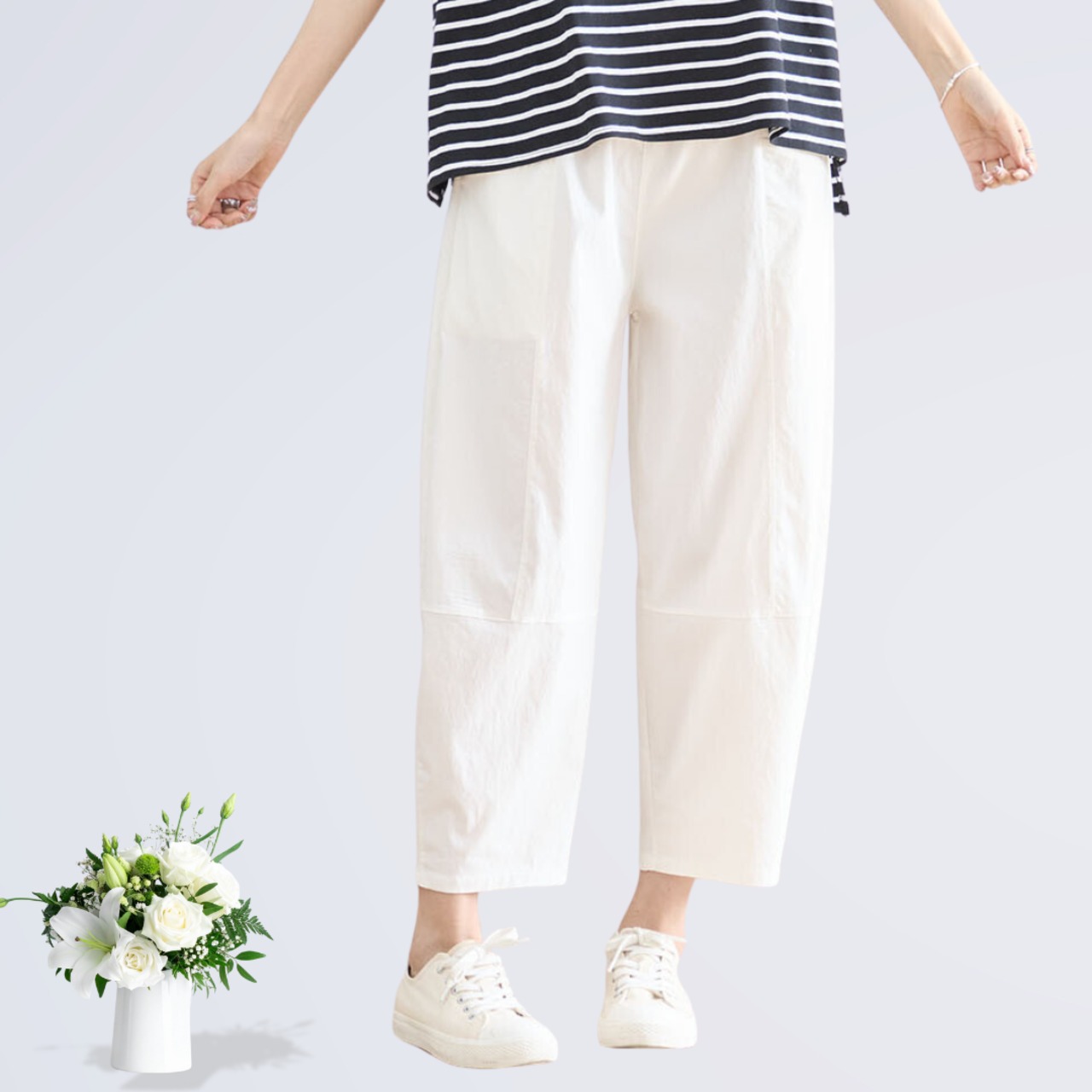 タック入りバルーンシルエットパンツ(L~LL) アイボリー