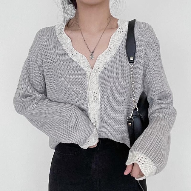 V-neck chic lace cardigan　2colors　RW0491