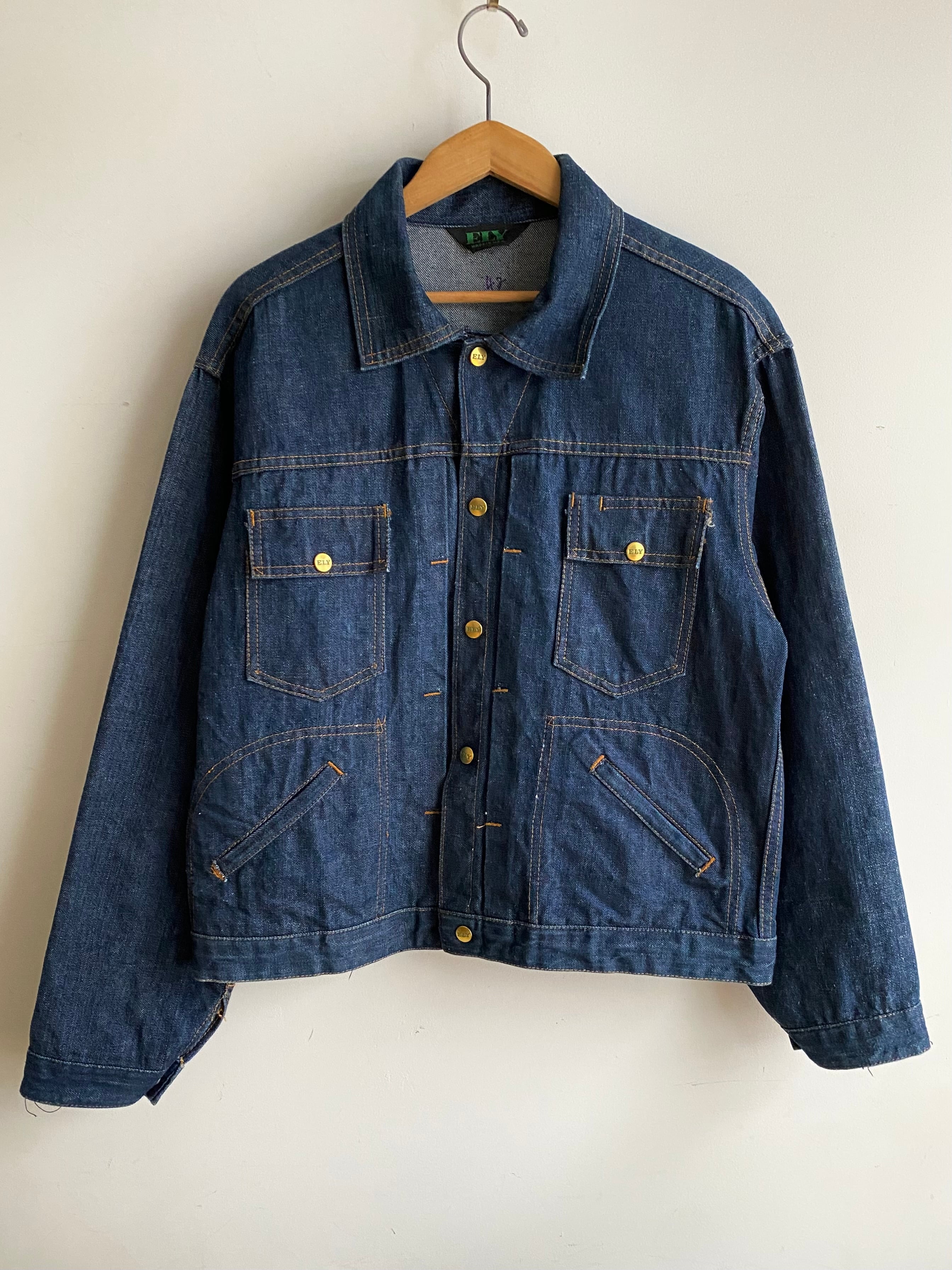 ヴィンテージ ELY デニムカバーオール 70s USA製 チョアジャケット 1970s ELY デニムカバーオール 表記46 - 古着屋HamburgCafe