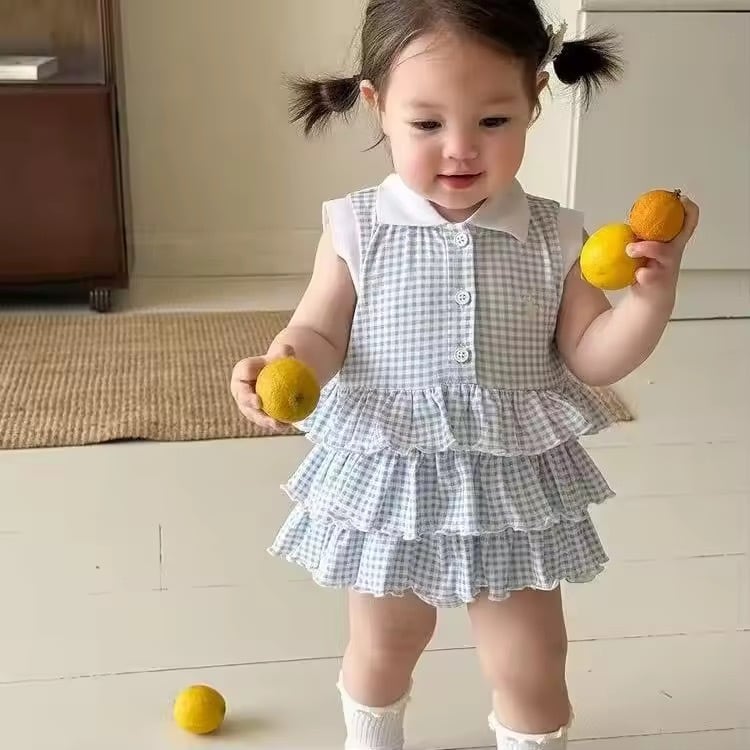 チェックフリルポロロンパース