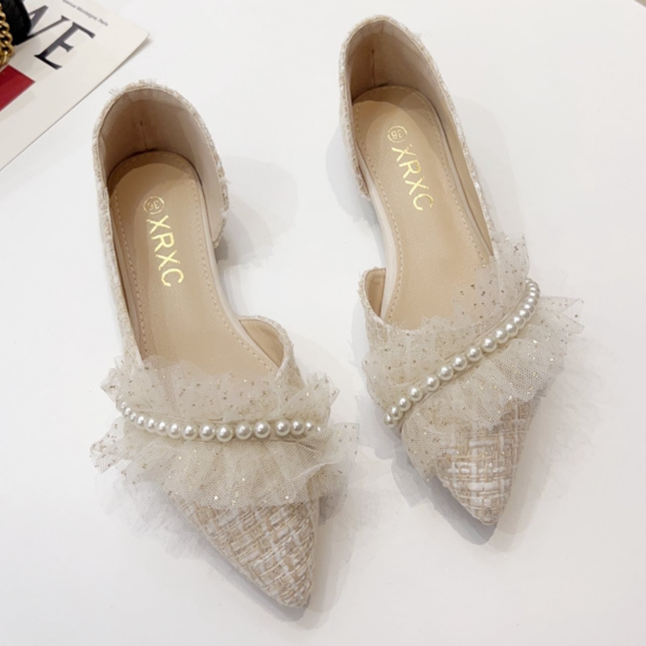 パール フリル ツイード シューズ