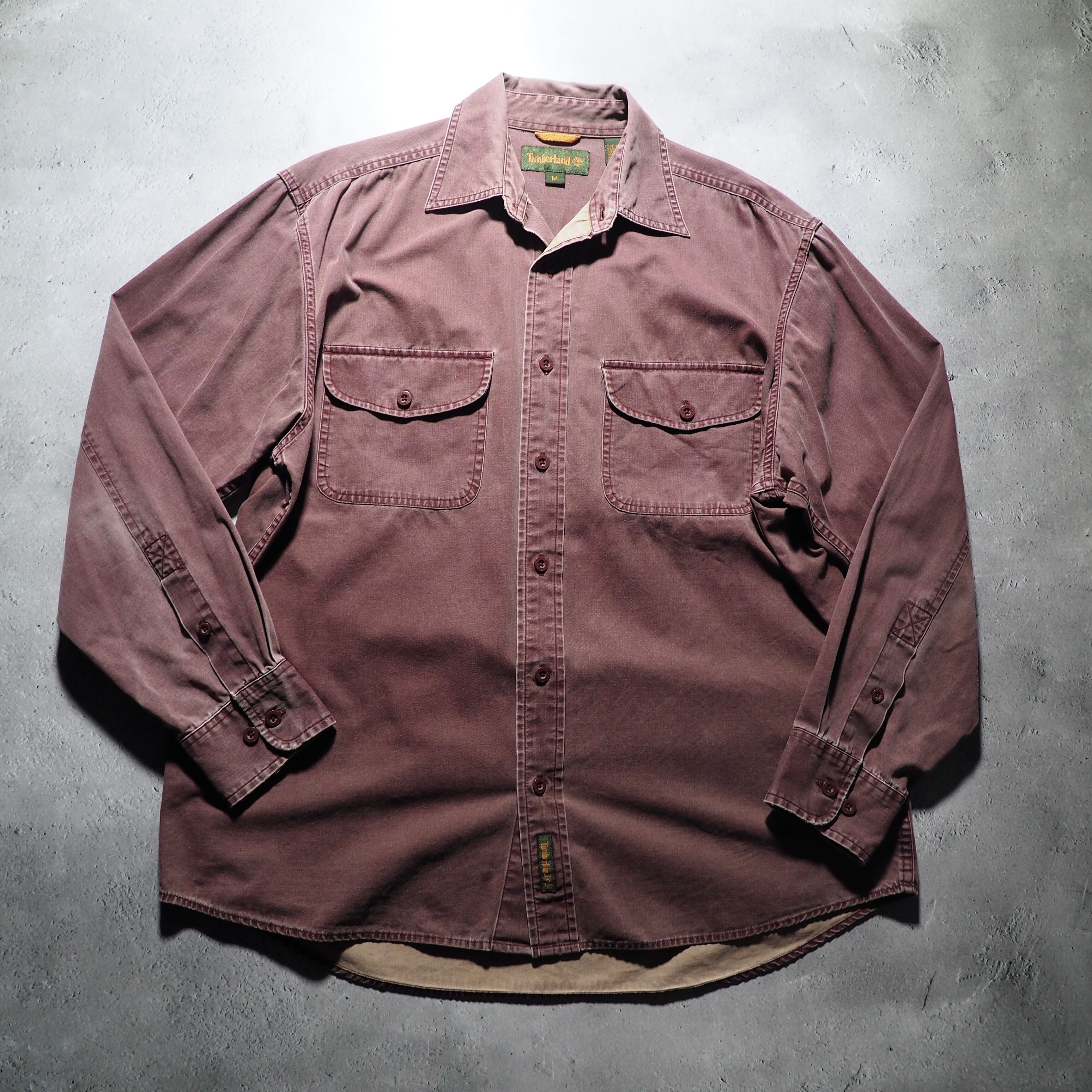 1990s ” Timberland ” Dark Burgundy color Overdye cotton shirt
