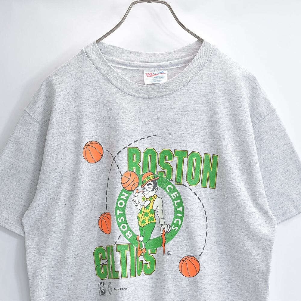 ユース規格 90s アメリカ製 Hanes ヘインズ 半袖 Tシャツ NBA ボストン セルティックス ライトグレー USED ヴィンテージ ビンテージ 古着 レディース レディースLサイズ相当