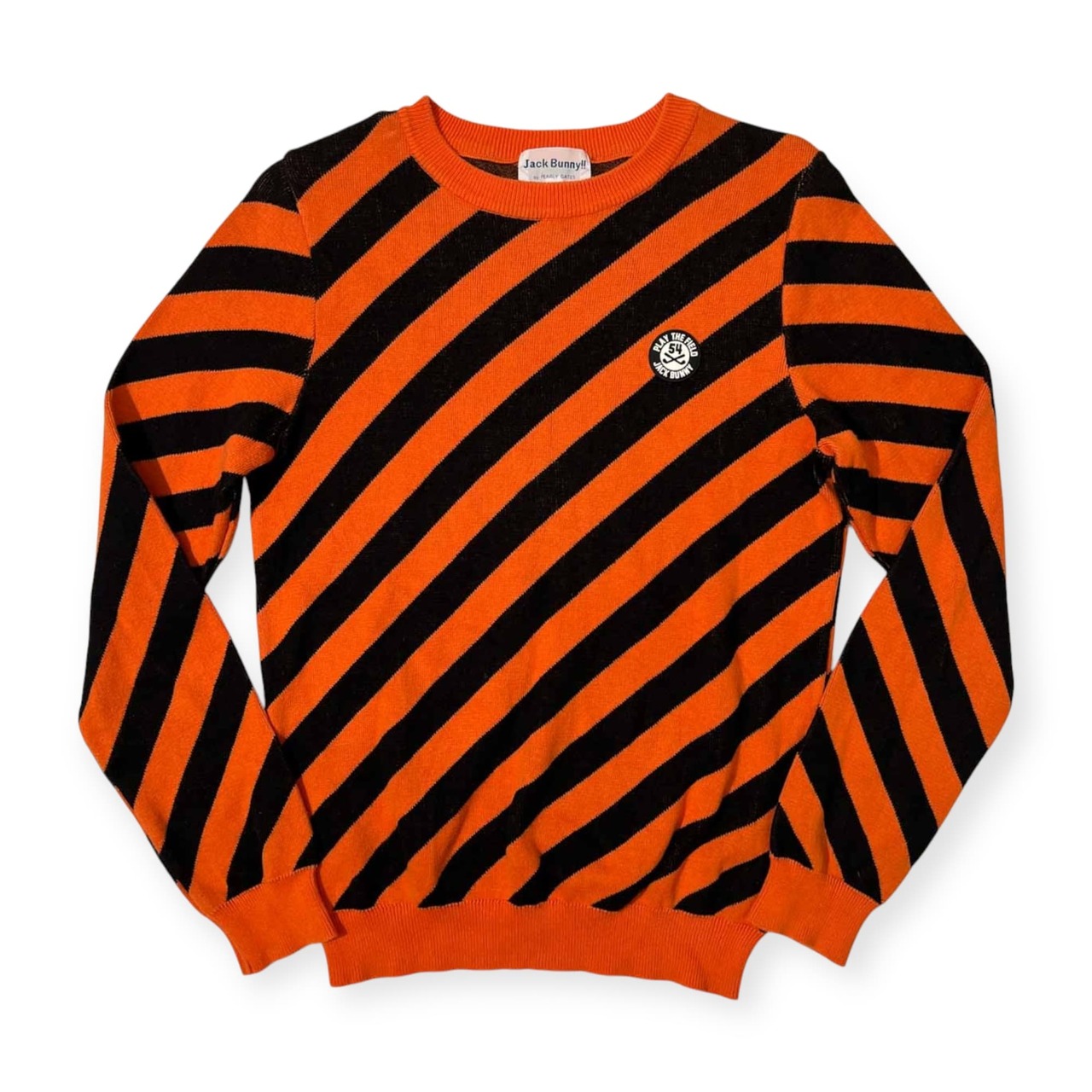 Jack Bunny!! ジャックバニー 斜めボーダー柄 セットアップ コットンニット セーター & ミニスカート 1 /オレンジ/ゴルフ/上下セット/レディース