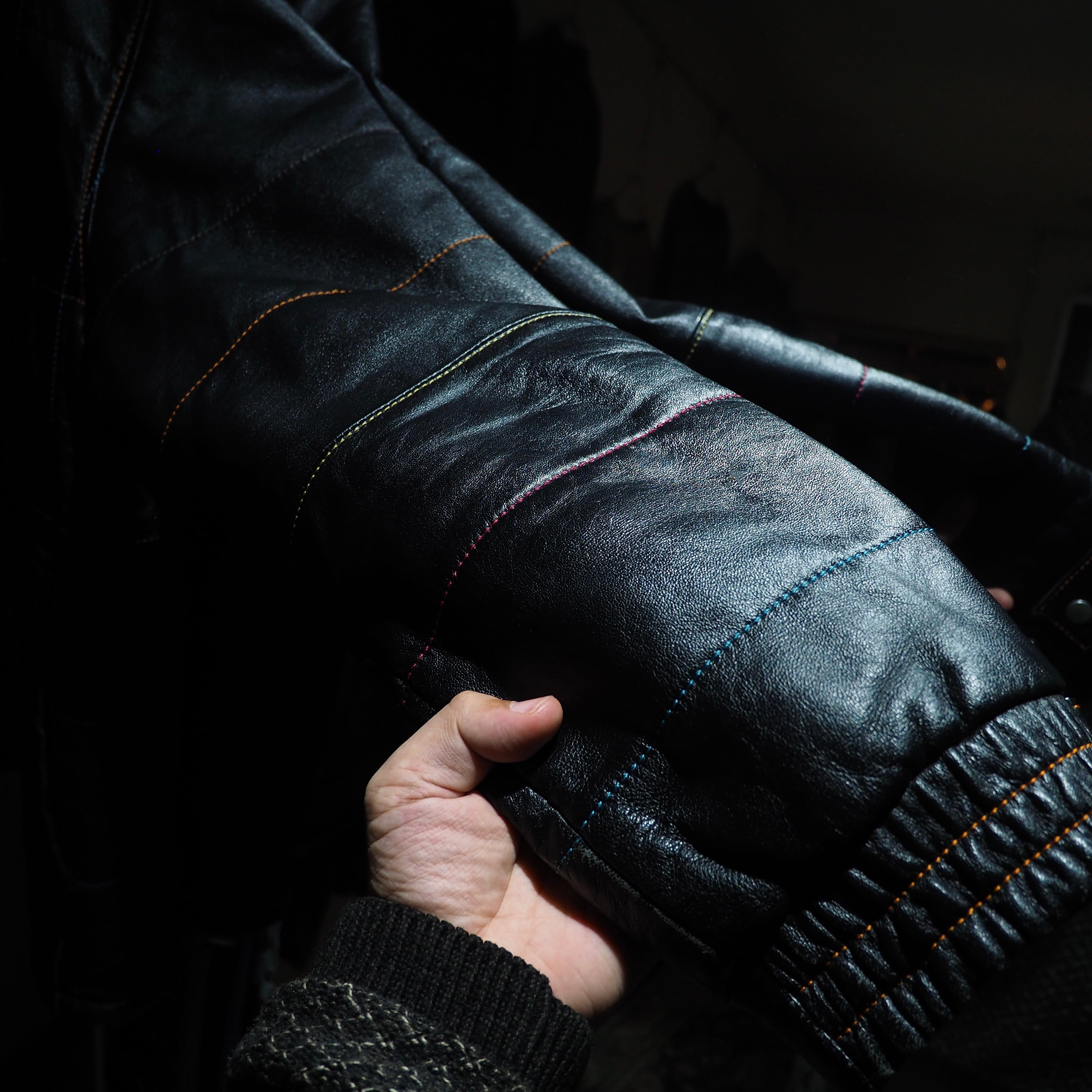 ” 極上 - Special ” Multi color stitch Embossed Sheep leather Hooded jacket