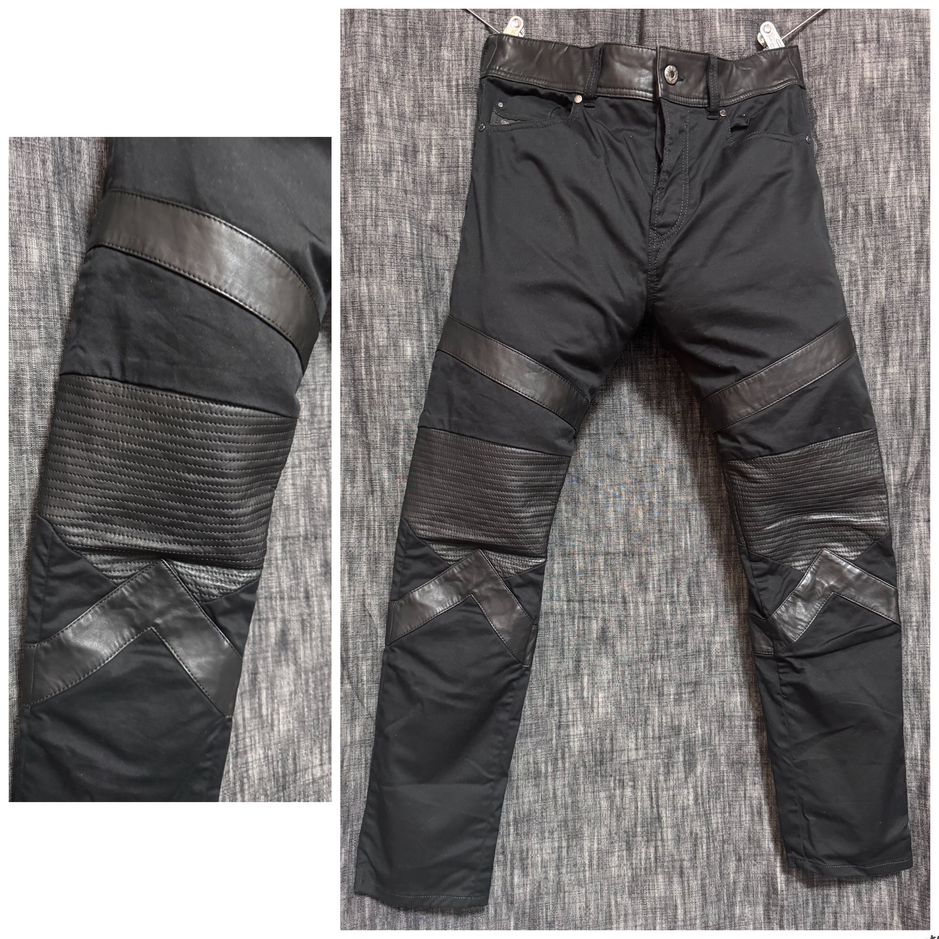 DIESEL ラムレザー　レザー切り替えバイカーパンツ　ブラック　黒　インポート DIESEL ラムレザー レザー切り替えバイカーパンツ ブラック 黒