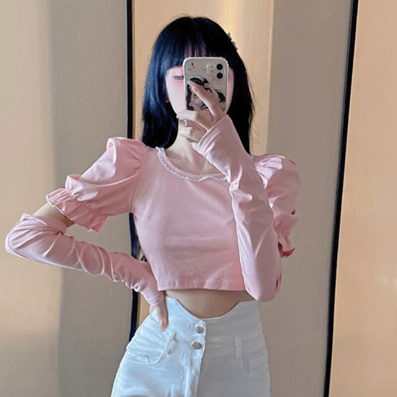 スリーブショートスリムソリッド カラーTシャツ トップス レディース ソリッドカラー スクウェア ハンチェンe96782228606