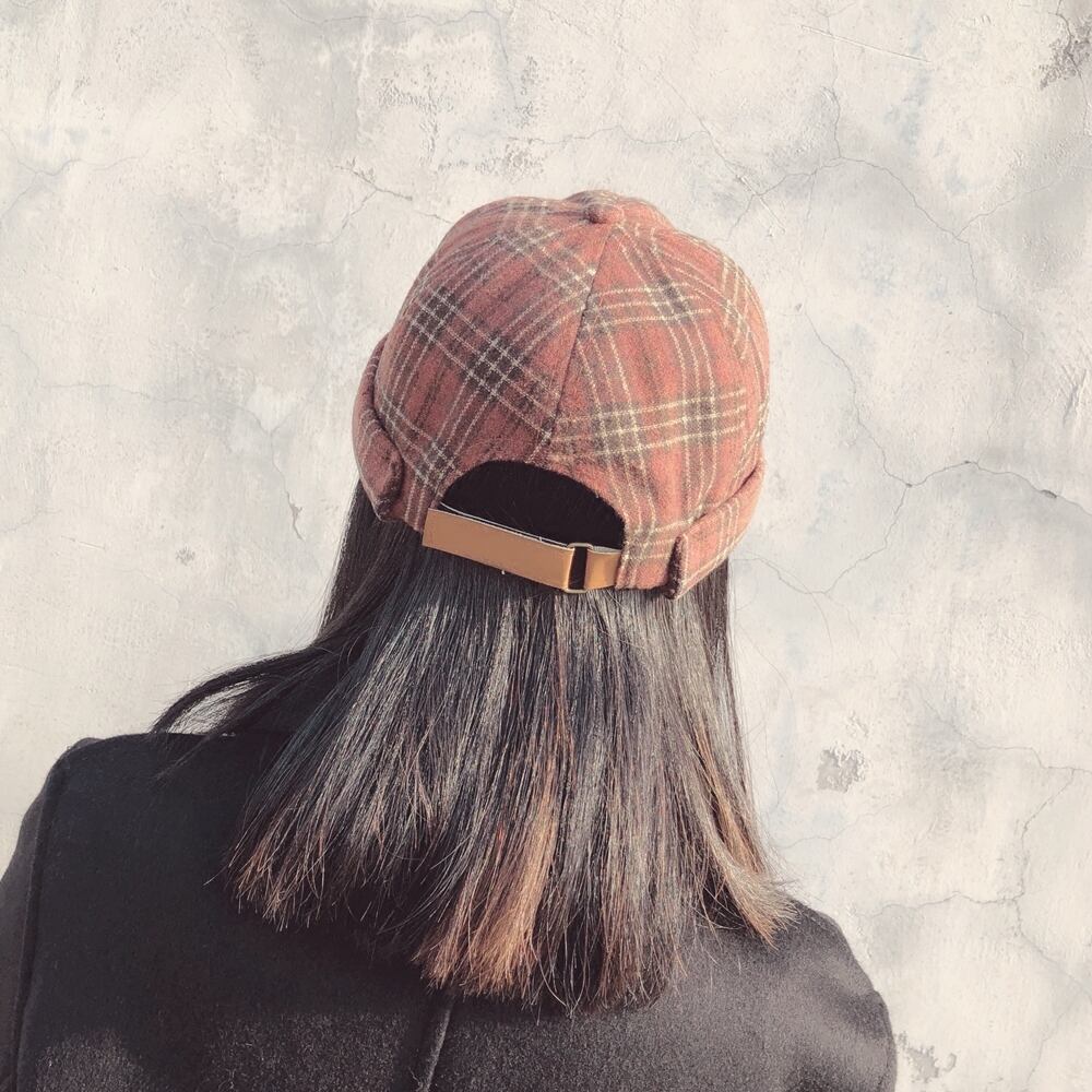 秋冬レトロチェック柄ワイルド原宿メロンハット学生男女ショートランドロードカボチャベレー帽 ブラック・アイド・ピーズ16695996119