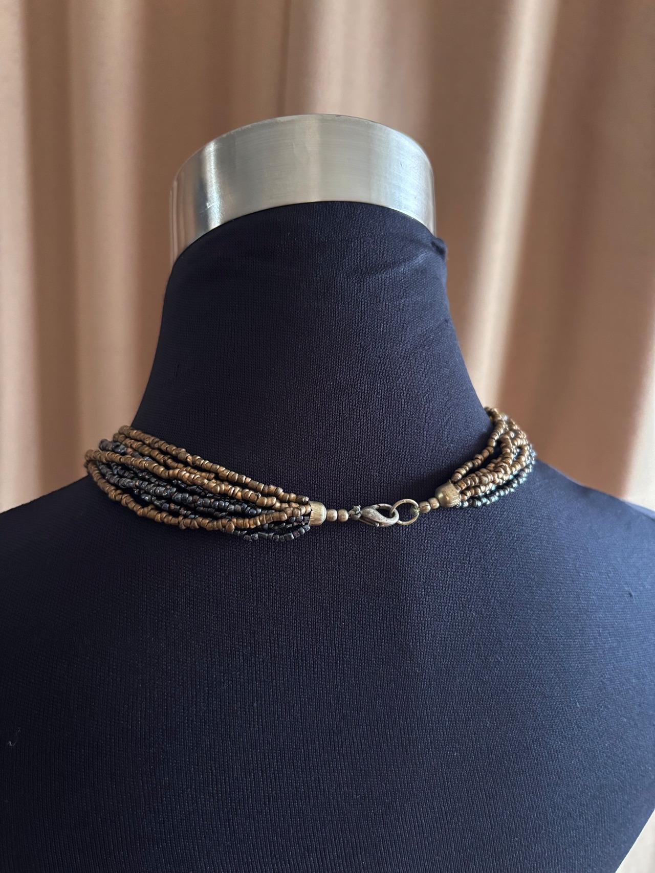 multi strand beaded shell pendant necklace-5145-8