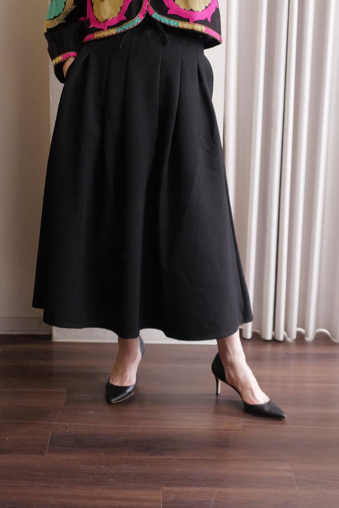 IKITSUKE jaguard flare skirt black