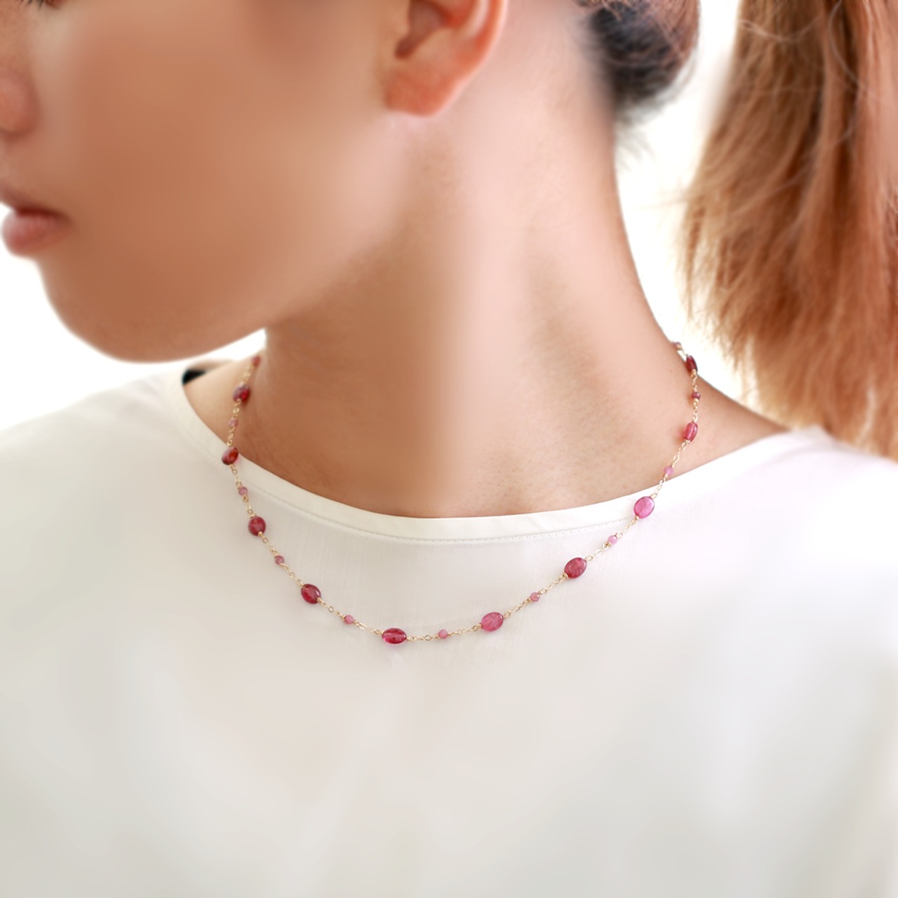 透明感溢れるピンク！ ピンクトルマリン眼鏡留め ネックレス K14GF！ ne1214