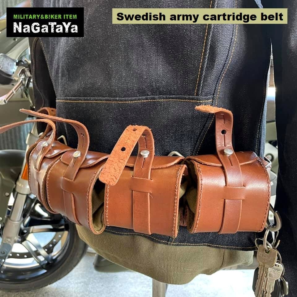 新品 スウェーデン軍スタイル 本革 レザーバンダリア 軍用カートリッジ
