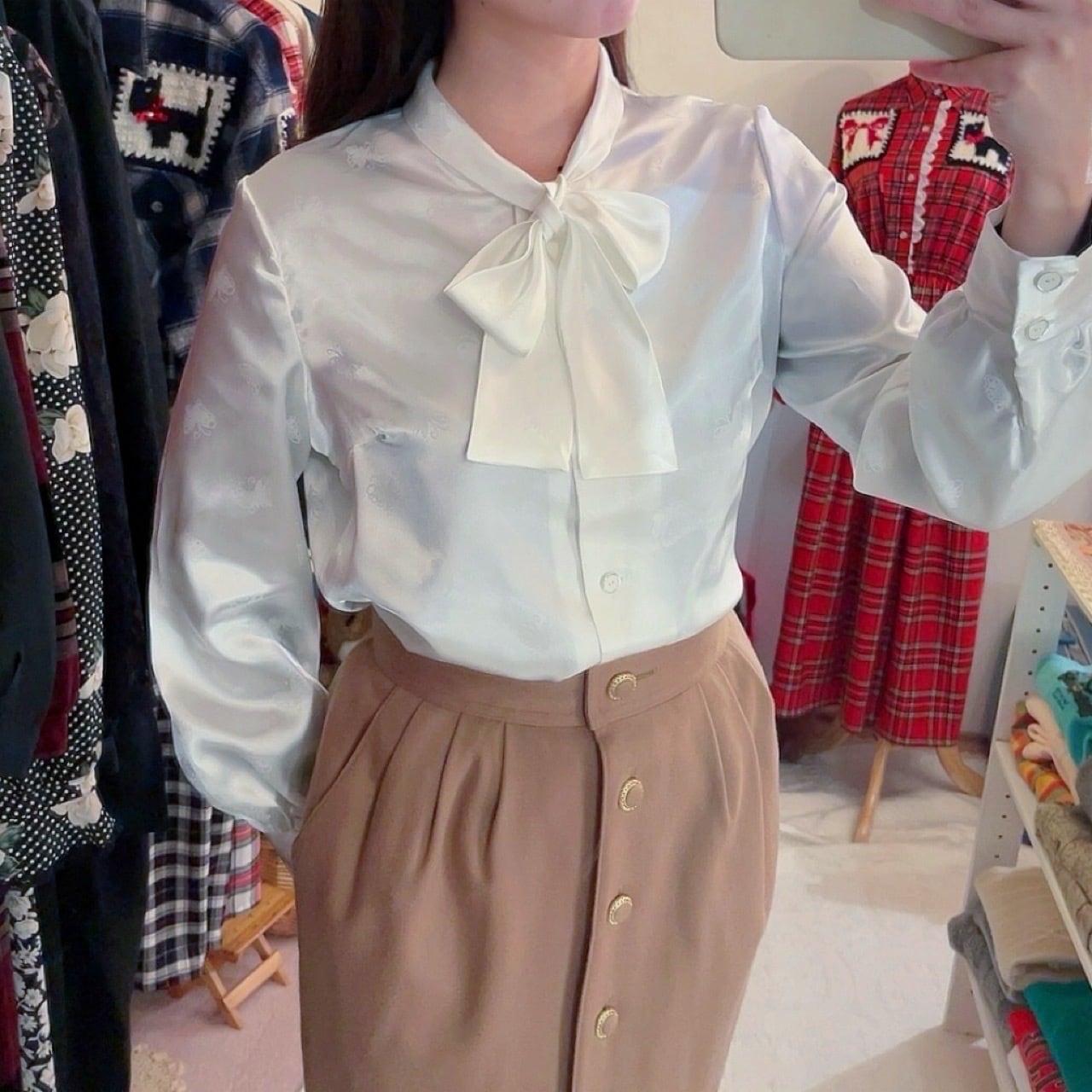 butterfly ribbon white blouse