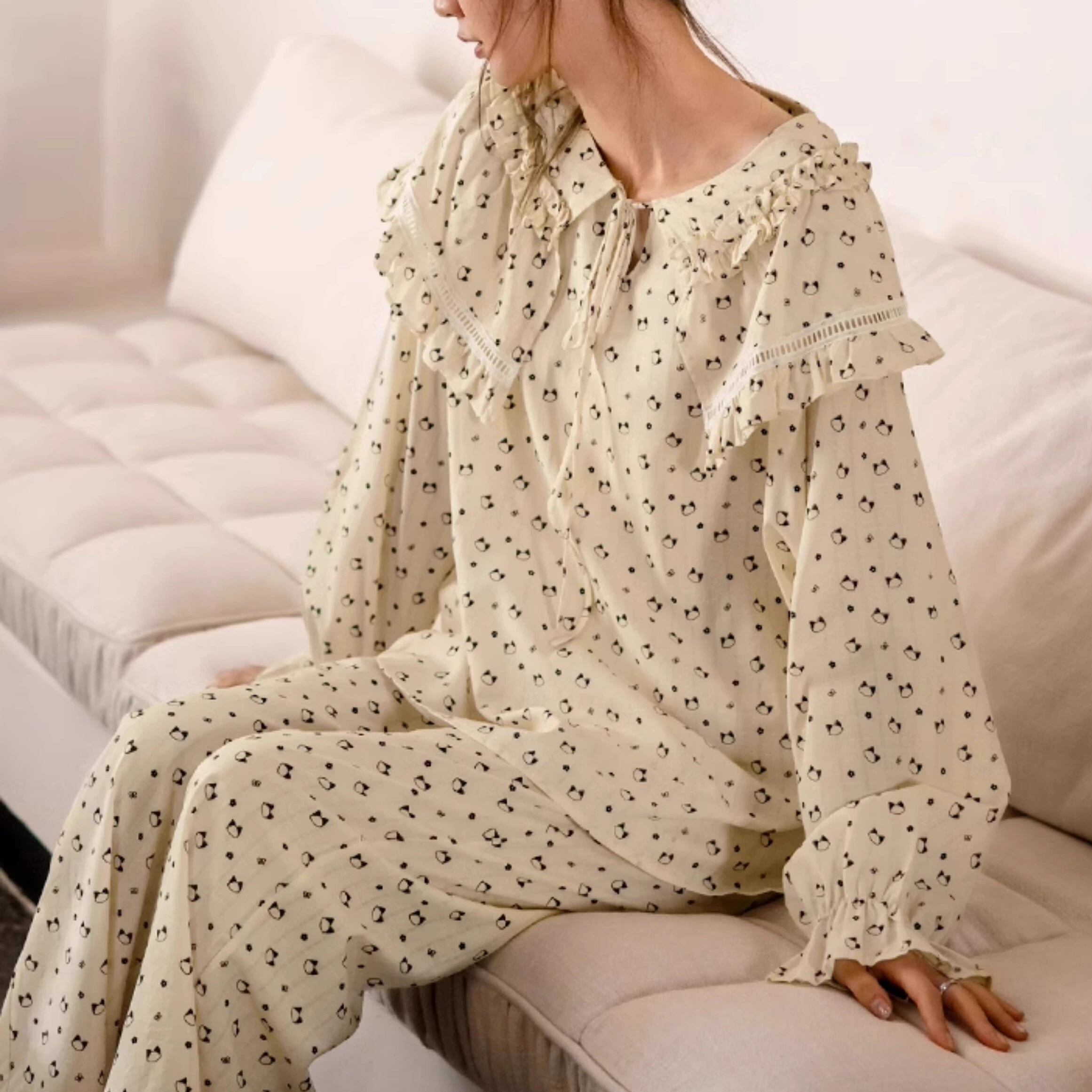 【M-XL】big-collar frill animal pattern pajamas p1487