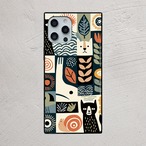 受注生産 iPhoneケース 猫と植物の民芸コラージュ柄｜猫モチーフ FMSY104B