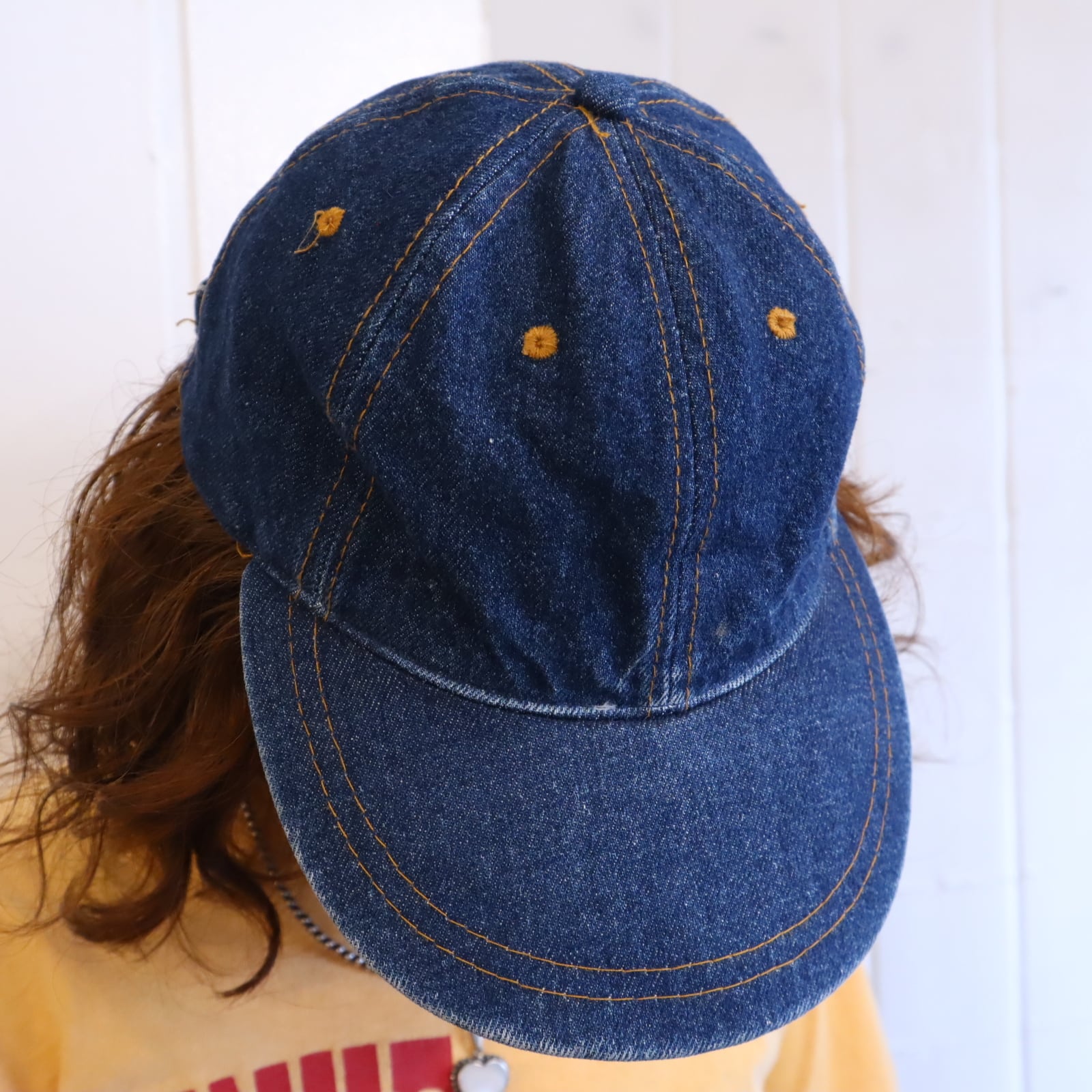 indigoblue orange stitch plain denim cap [l-5608] | Fizzvintage