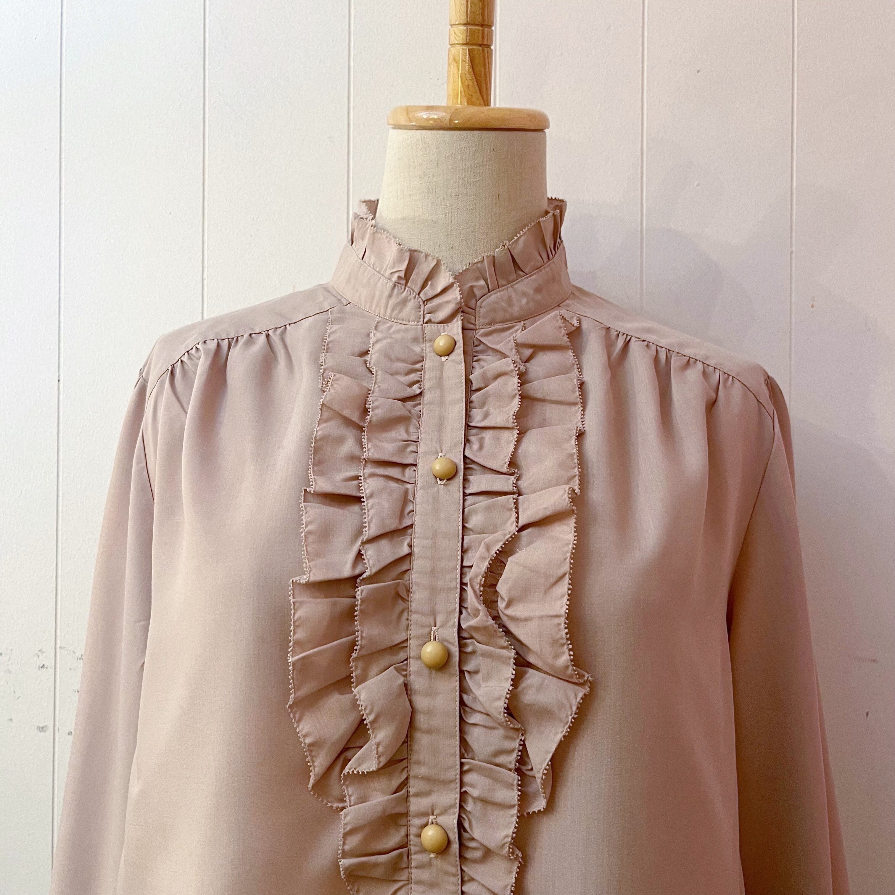 beige frill stand collar blouse