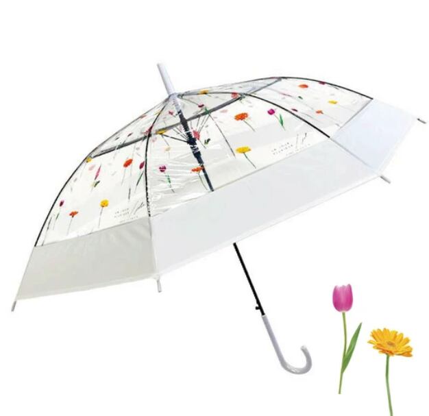 ビニール傘　60cm　傘　花　フラワー　ジャンプ仕様　8本骨　透明