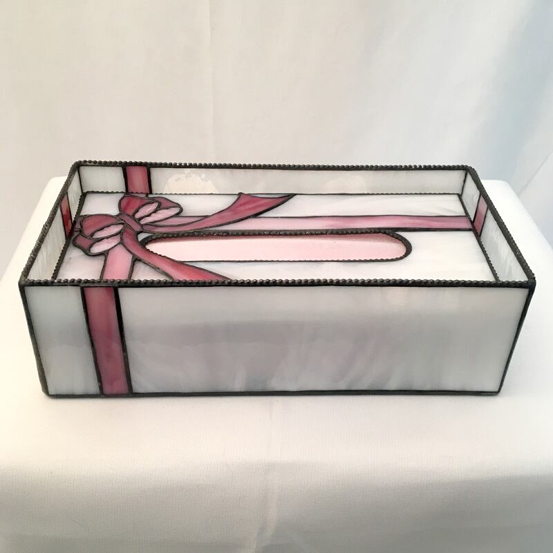 ステンドグラス 】リボンのティッシュボックス_AM | ステンドグラス