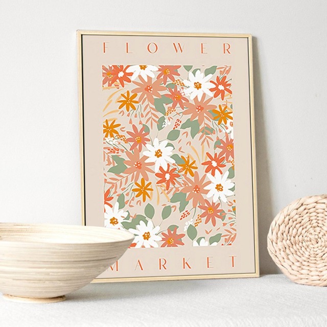 フラワー ポスター 21×30cm A4 アート フレームなし 花柄 オレンジ かわいい カフェ 北欧 韓国 インテリア ナチュラル シンプル おしゃれ