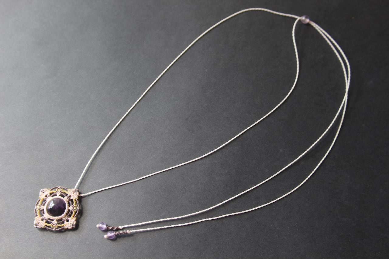 Trapiche amethyst micro macrame mandala pendant