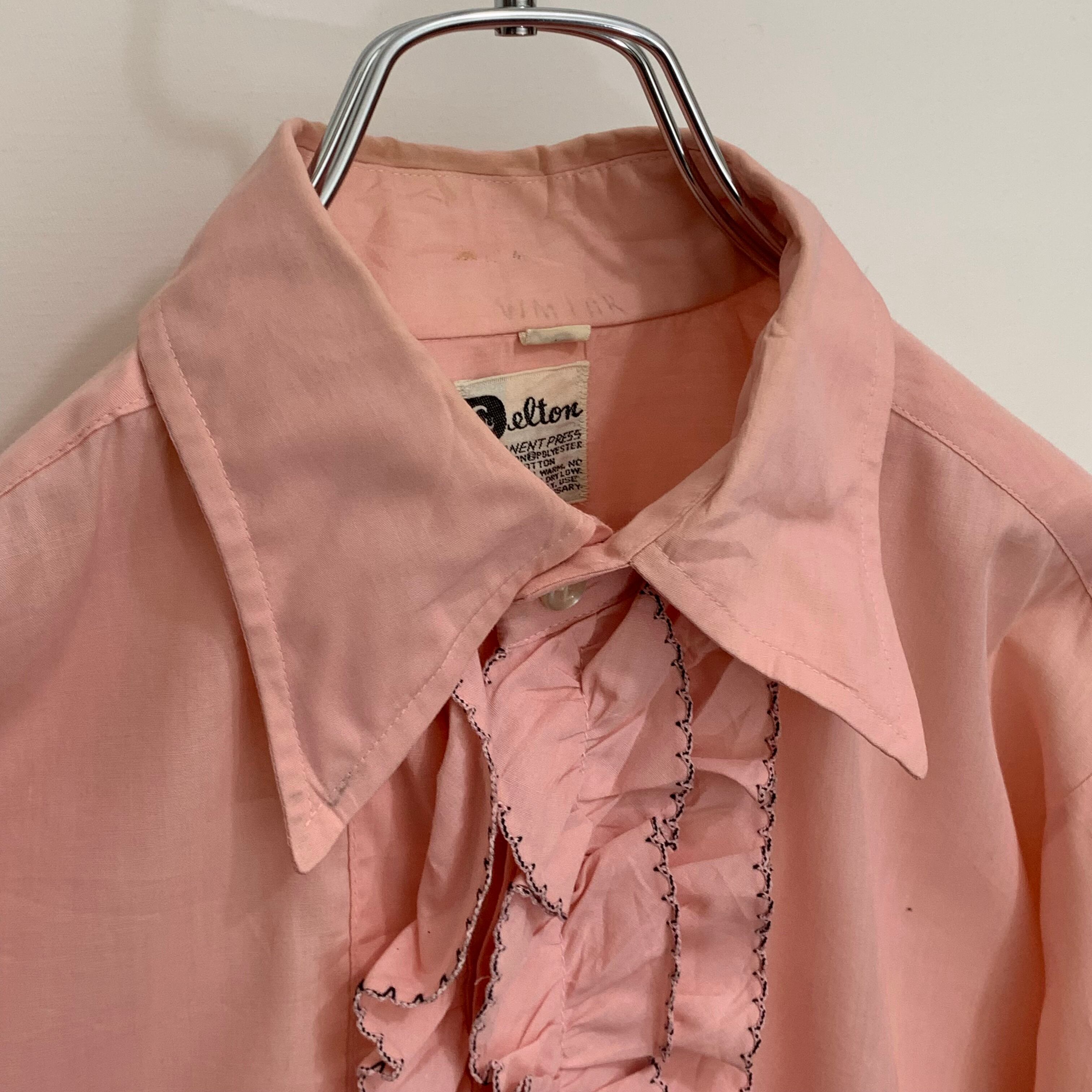 トップス 70s フリルシャツ ピンクレッド ドレス