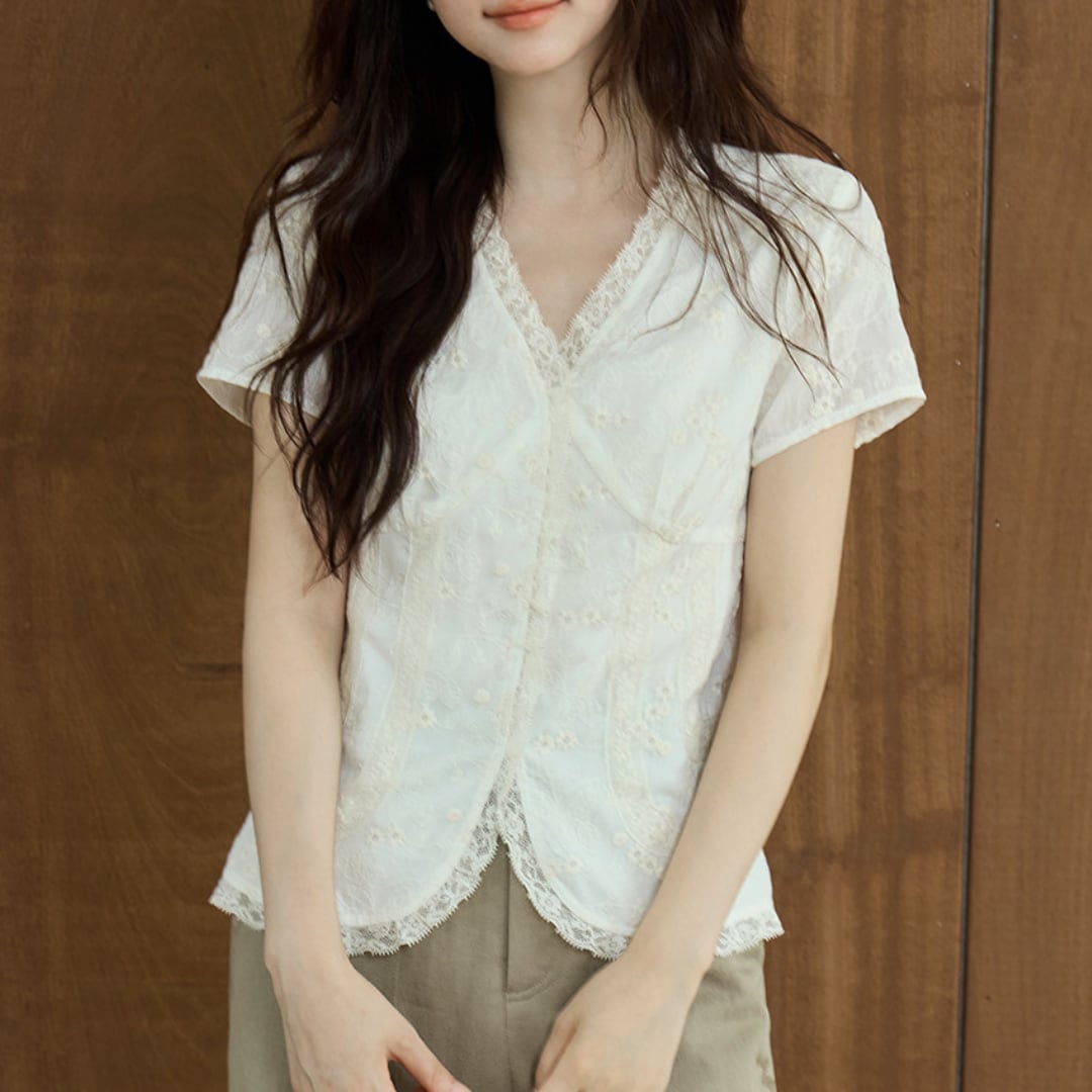 lace embroidered v neck top