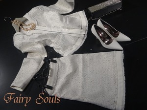 ☆13号(XL)☆白のパイピングがアクセントのツイードのスーツ(OPN8982)