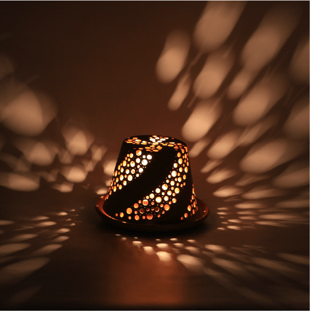 陶華光ランプシェード 螺旋 【02】（本体＋皿＋照明セット