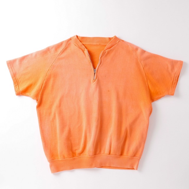 【希少】50s special vintage s/s raglan sweat shirt half zip fade orange mint condition big size FALCON zipper ／ 50年代 ヴィンテージ ラグラン ハーフ ジップ 半袖 スウェットシャツ トレーナー USA製 実寸サイズXL フェードオレンジ ミントコンディション ファルコンジッパー