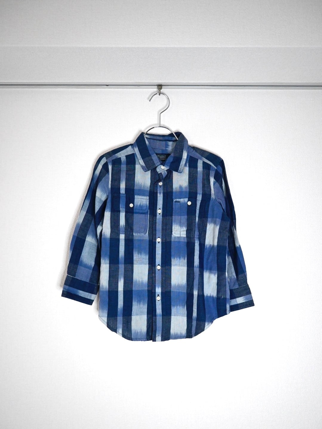 (KD214)110cm Polo Ralph Lauren linen cotton checked long sleeve shirt