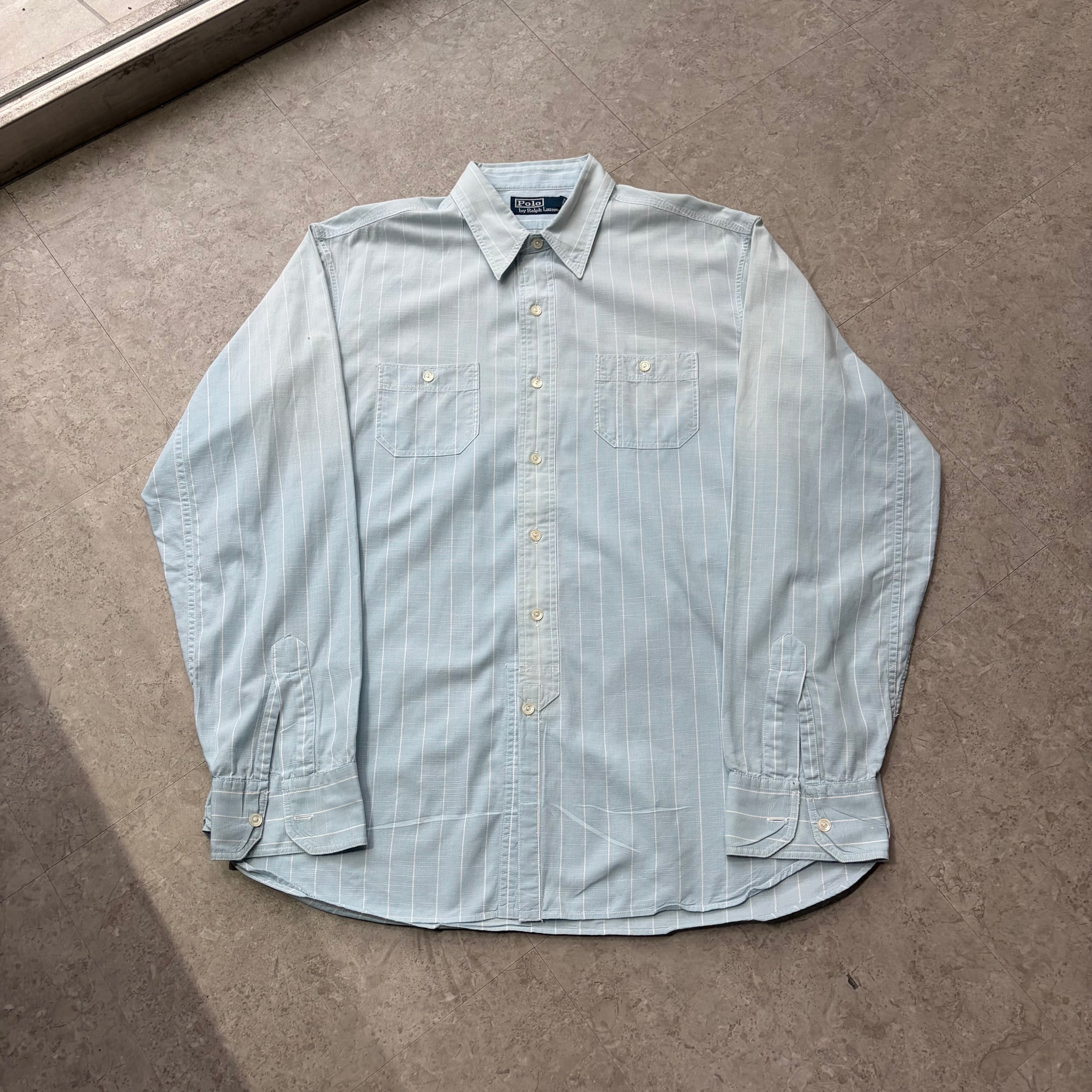 90s Polo by Ralph Lauren "Stripe" cotton × linen L/S shirt【仙台店】