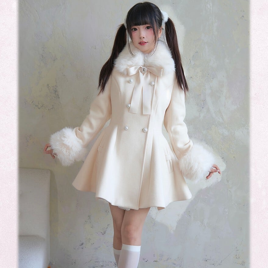 量産型 フェイクファー ふかふかコート ネックリボン ビシュ— 冬服