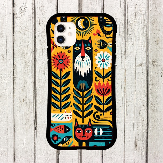 受注生産 iPhoneケース 大きな目と花のサイケ民芸柄｜シンボルモチーフ PSYF011D