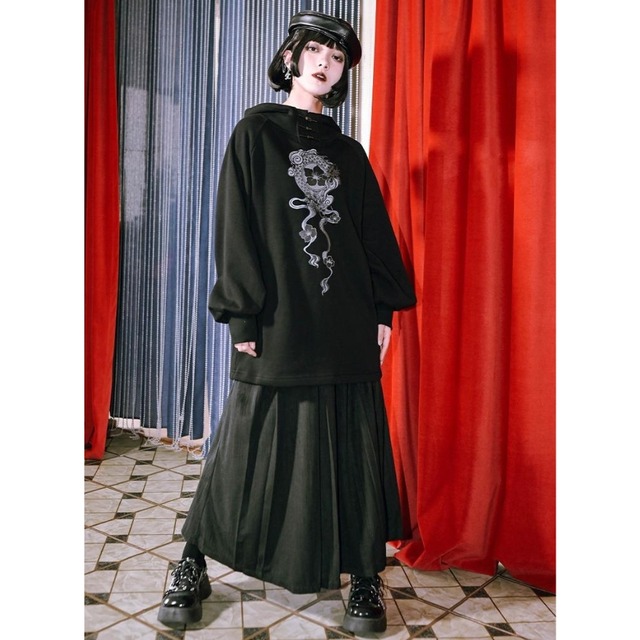 チャイナ風服 チャイナ風服 古怪舎 長袖プルオーバー フリース フード付き 闇かわいい バンギャ｜天使と悪魔