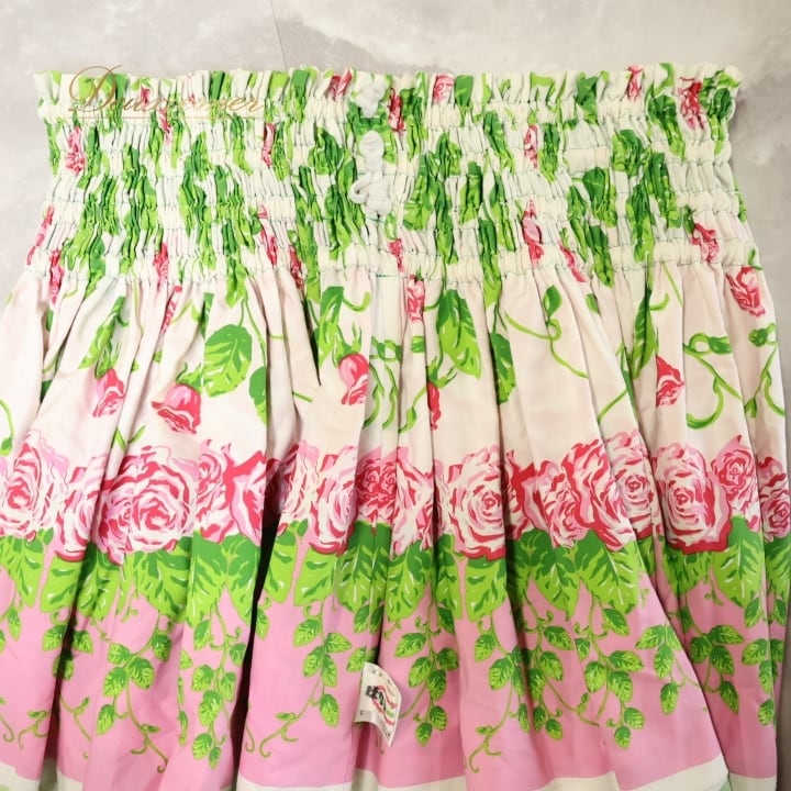 フラダンス 衣装 パウスカート ホワイト系 シングル 花柄 レッスン